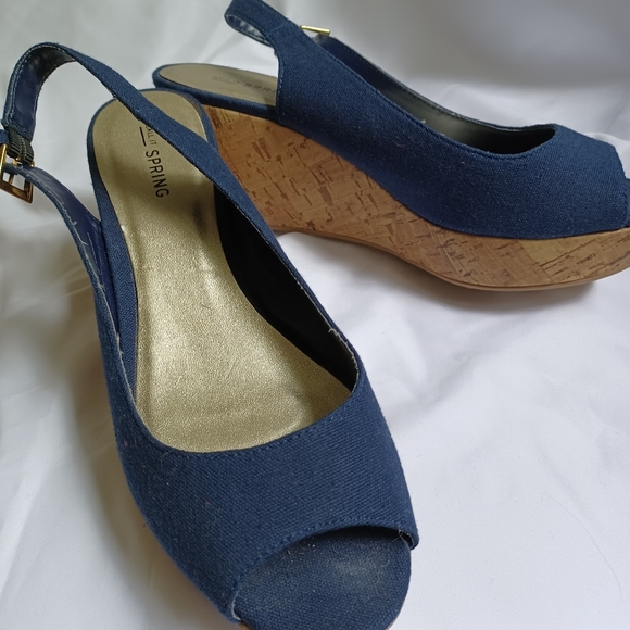 Call It Spring Navy Wedge Sandals - Picture 1 of 4